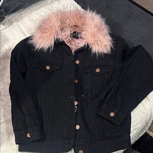Black Jean Jacket with Pink Faux Fur  & Collar pink’s collar, snapped out